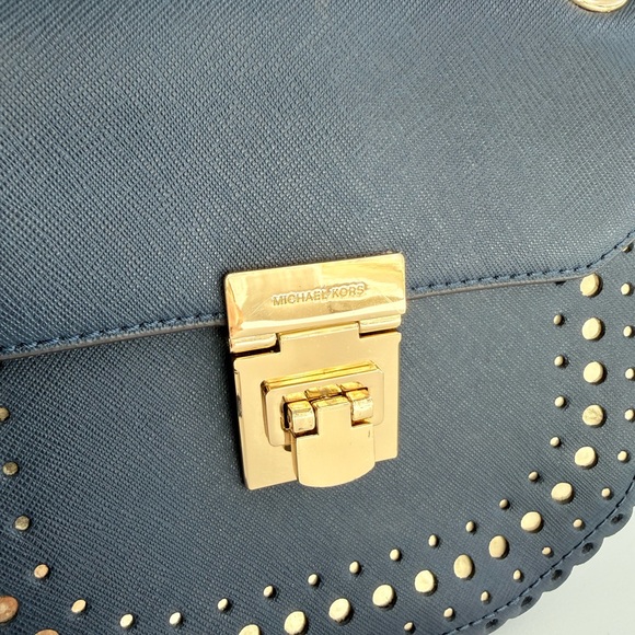 Michael Kors Dark Midnight Blue Navy Crossbody Bag with Gold Accents - Picture 4 of 8